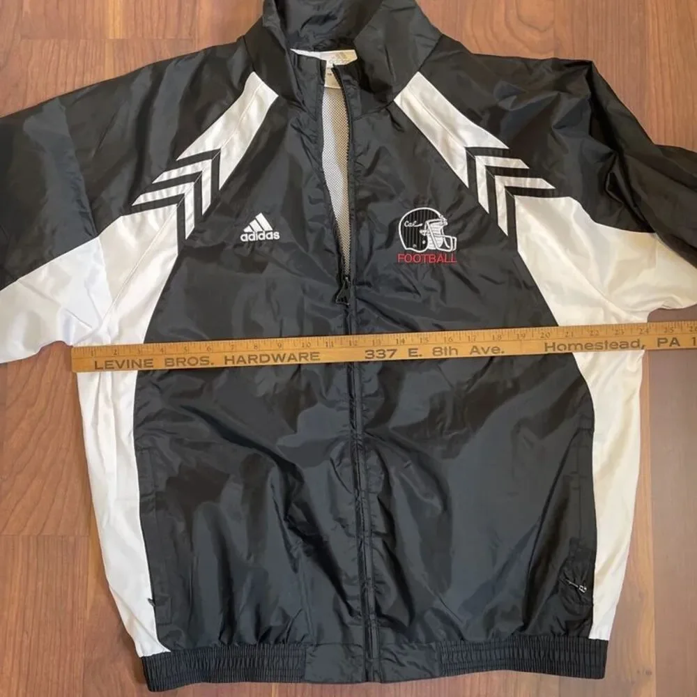 Y2K Cal Football Adidas Mens Medium Black White Full Zip Windbreaker Vintage EUC